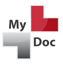 My-Doc Logo mit grauem Rahmen und abgerundeten Ecken